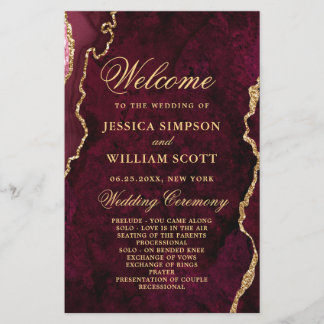 Burgundy Golden Marble Hochzeitsprogramm