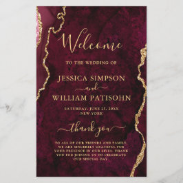 Burgundy Golden Marble Hochzeitsprogramm