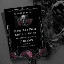 Burgundy Gothic Floral Skull Hochzeit Save the Dat