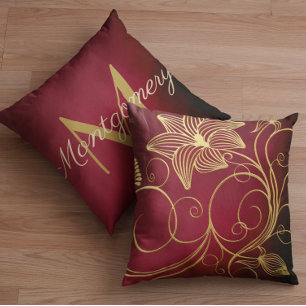 Burgundy Gradient Gold Floral Erstwerfen Kissen