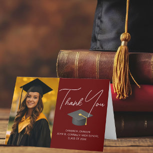 Burgundy Graduate Foto Chic Custom Abschluss Dankeskarte