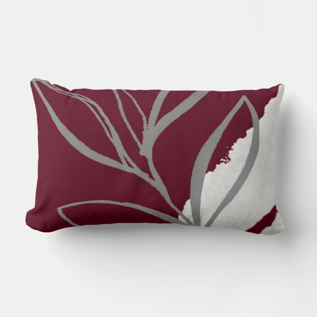 Burgundy & Graue Minimalistische Blätter Lendenkissen (Vorderseite)