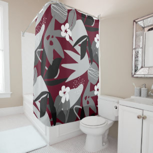 Burgundy Gray Black & White Modern Botanisch Duschvorhang