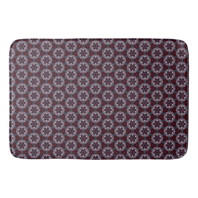 Burgundy & Gray Blumen lackierte Quilt Badematte (Vorderseite)