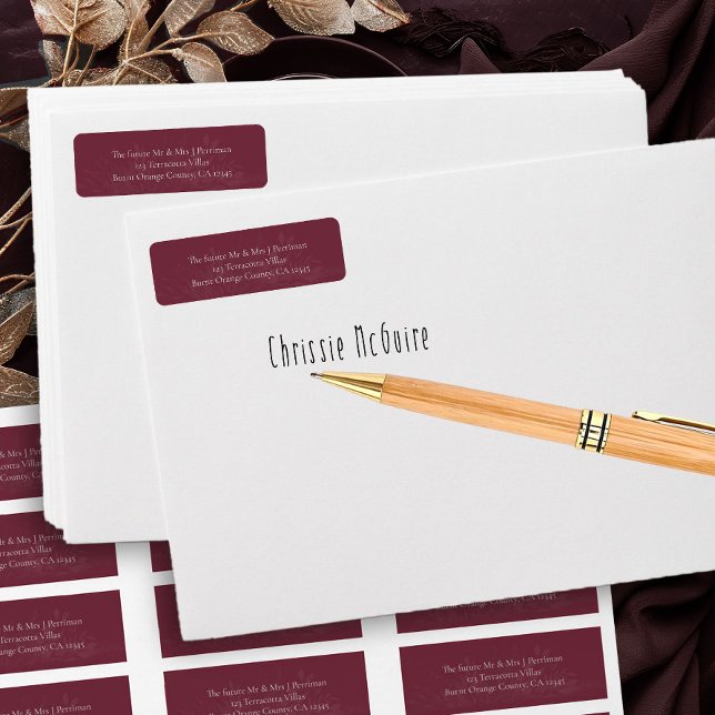 Burgundy Gray Botanic Return Address Label (Burgundy Return Address labels from the Foliage Duet Collection by Darling & May)