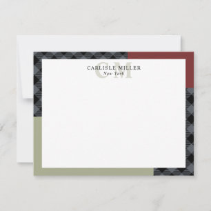 Burgundy Gray Kariert Colorblock Monogram Name Cit Mitteilungskarte