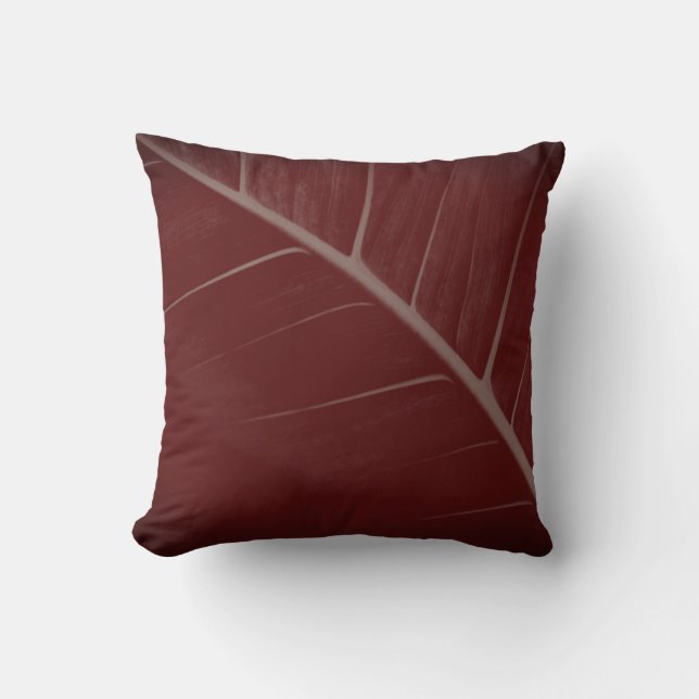 Burgundy & Gray Minimalistisches Makroleaf Kissen (Vorderseite)