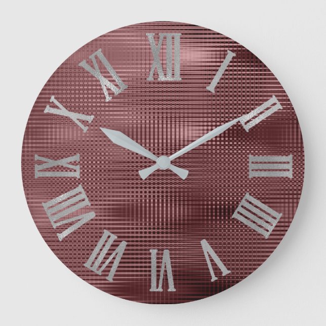 Burgundy Gray Silve Minimal Metallic Roman Numers Große Wanduhr (Vorderseite)