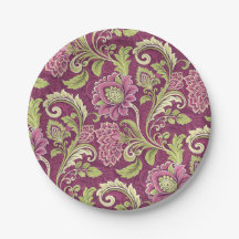 Burgundy & Green Floral Damask