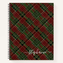 Burgundy Green Kariert Christmas Holiday Monogram