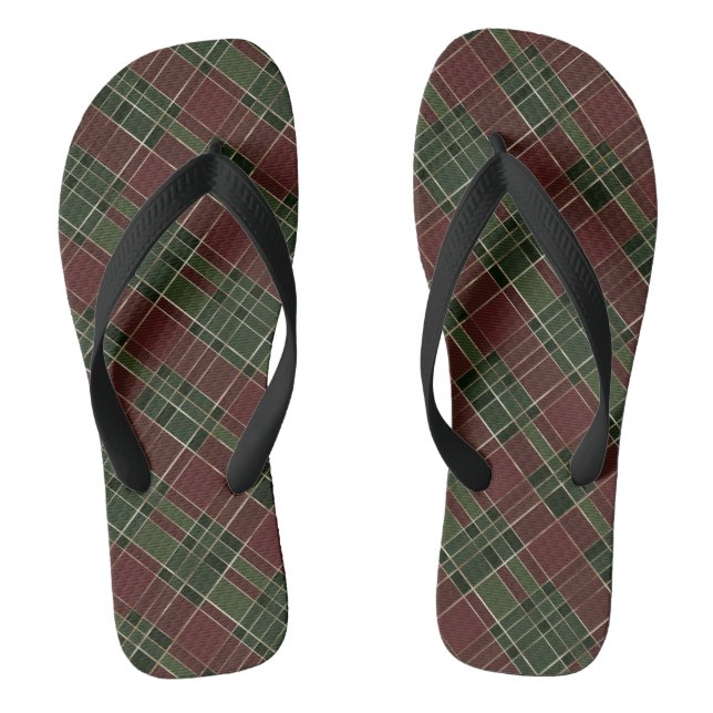 Burgundy Green Karierter Weihnachtsurlaub Flip Flops (Fußbett)