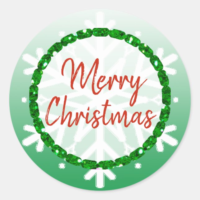 Burgundy Green Snowflake Frohe Weihnachten Runder Aufkleber (Vorderseite)