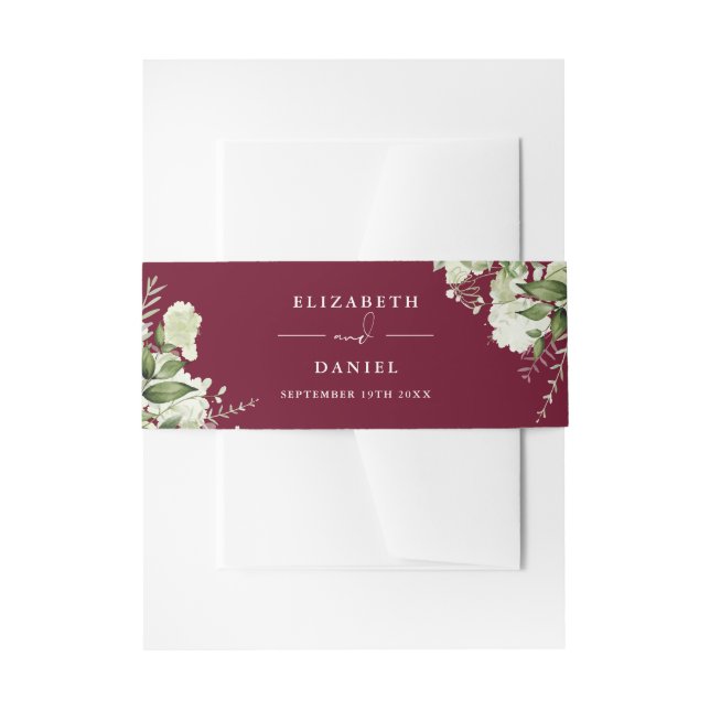 Burgundy Greenery Floral Wedding Einladungsbanderole (Vorderseite Beispiel)