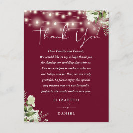 Burgundy Greenery Vielen Dank für Ihre Hochzeit Pl Postkarte