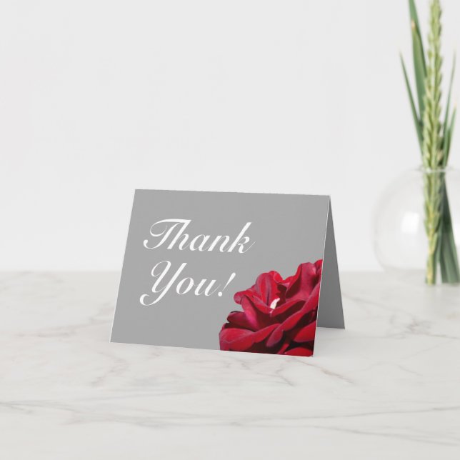 Burgundy Grey Floral Mariage Petit Carte de remerc (Devant)