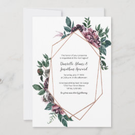 Burgundy Grey Geometric Floral Wedding Einladung