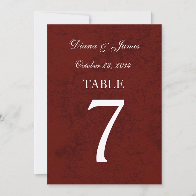 Burgundy Grunge Damask Wedding Tischnummer Set (Vorderseite)