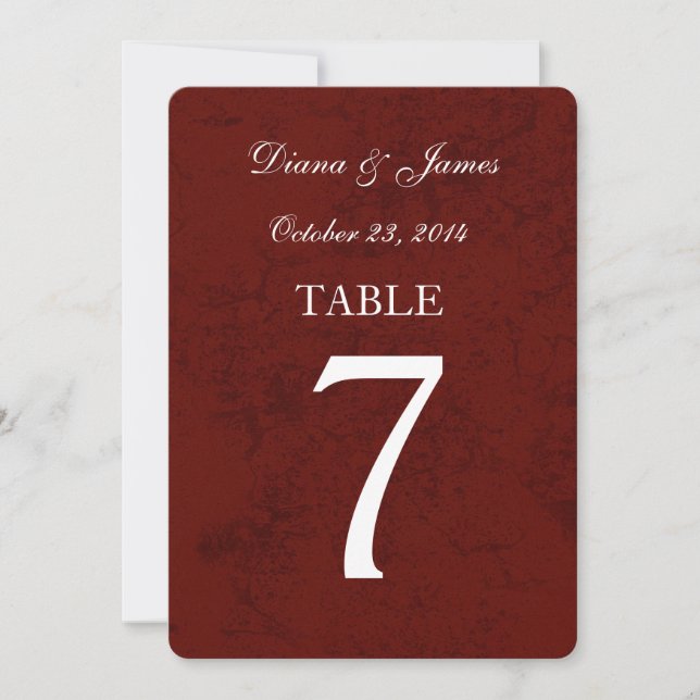 Burgundy Grunge Damask Wedding Tischnummer Set (Vorderseite)