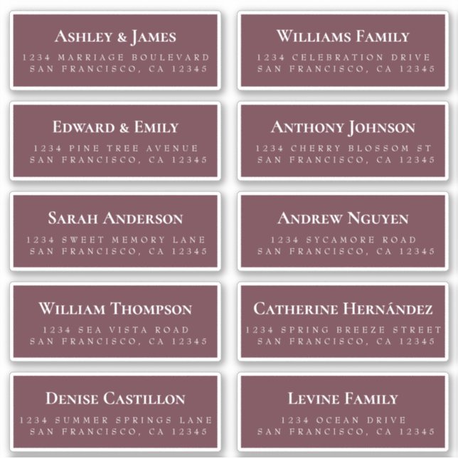 Burgundy Guest Address Labels ORDER 6" oder 8"! (Vorderseite)