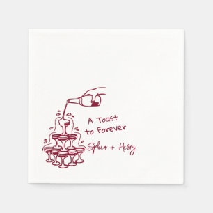 Burgundy Hand Drawn Champagne Glass Tower Wedding Serviette
