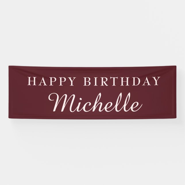 Burgundy Happy Birthday Name Banner (Horizontal)