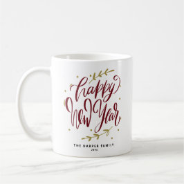 Burgundy Happy New Year Modern Calligraphy Wreath Kaffeetasse