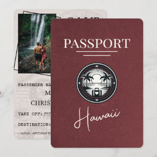 Burgundy Hawaii Passport Save the Date