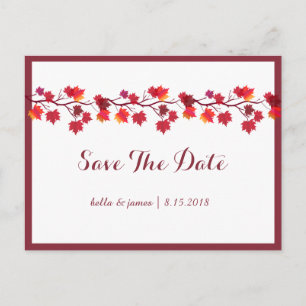 Burgundy Herbstblätter Hochzeiten speichern die Da Ankündigungspostkarte