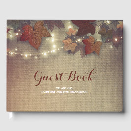 Burgundy Herbstlaubs und String Lights rustikal Gästebuch