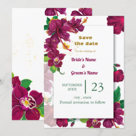 burgundy Hibiskus Blume Rose Save the Date Einladung