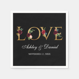 Burgundy-Hochzeit der Liebe Watercolor-Schwarz Serviette