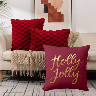 Burgundy Holly Jolly - Goldene Script Holiday Deko Kissen