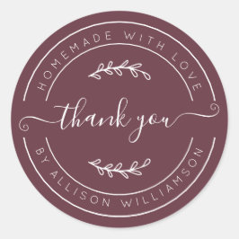 Burgundy Homemade Thank You Label Runder Aufkleber