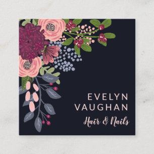 Burgundy Hydrangea & Pink Roses Quadratische Visitenkarte
