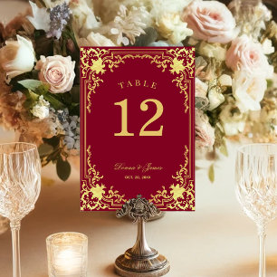 Burgundy Imitate Gold Hochzeit mit elegantem Scrip Tischnummer