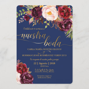 Burgundy Imitats Gold Spanish Wedding Einladung
