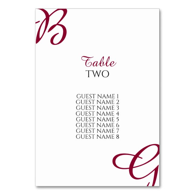 Burgundy Initials Herbst Hochzeit im Herbst Gästeb Tischnummer (Vorderseite)