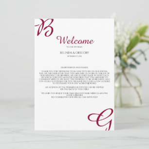 Burgundy Initials Hochzeit im Herbst Willkommensto Programm