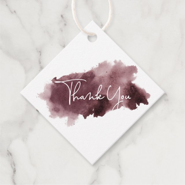 Burgundy Ink Wash Baby Dusche Vielen Dank Geschenkanhänger (Vorderseite)