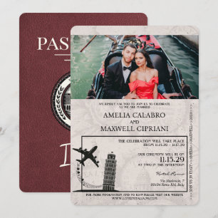 Burgundy Italie Passeport Faire-part de mariage