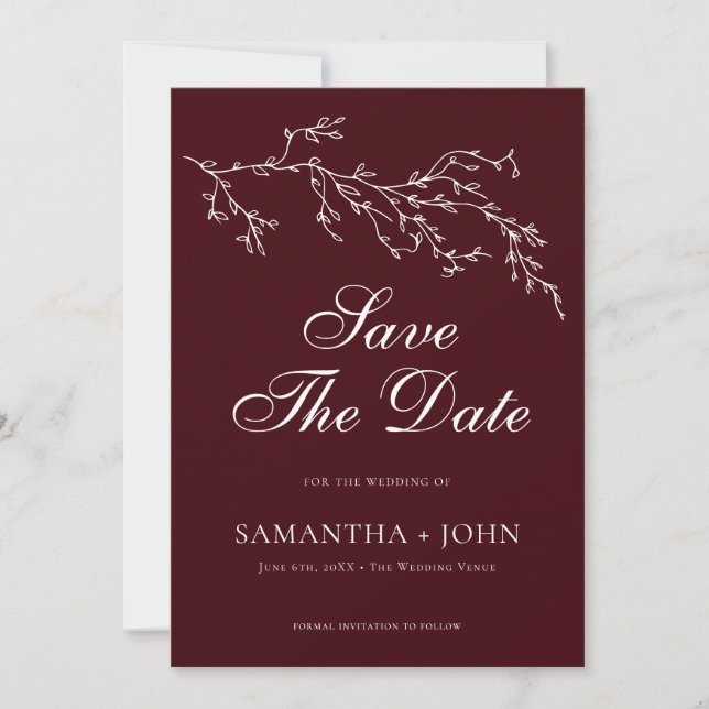 Burgundy & Ivory Botanical Elegant Photo Save The Date (Vorderseite)