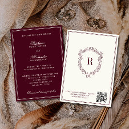 Burgundy & Ivory Crest Old Money QR Code Wedding Einladung