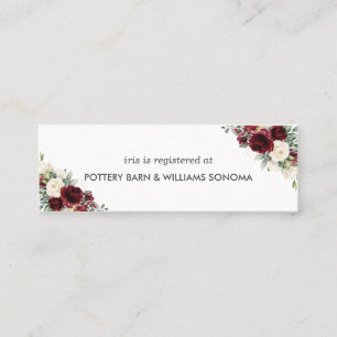 Burgundy Ivory Floral Bridal Registrierungskarte M Mini Visitenkarte