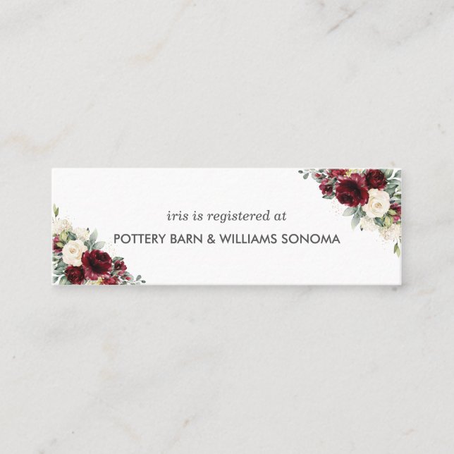 Burgundy Ivory Floral Bridal Registrierungskarte M Mini Visitenkarte (Vorderseite)