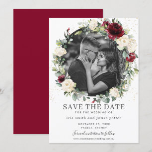 Burgundy Ivory Floral Photo Enregistrer la carte D