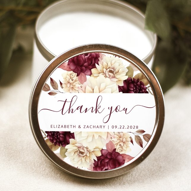 Burgundy Ivory Floral Wedding Vielen Dank Runder Aufkleber (Von Creator hochgeladen)