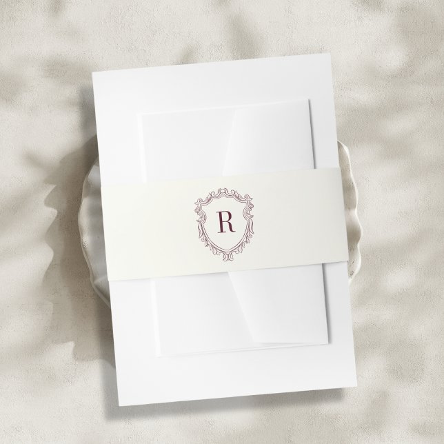 Burgundy & Ivory Monogram Crest Old Money Wedding Einladungsbanderole (Von Creator hochgeladen)