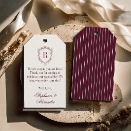 Burgundy Ivory Monogram Crest Old Money Wedding Geschenkanhänger