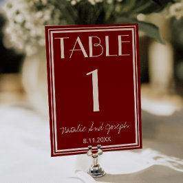  Burgundy Ivory Old Money Wedding Table Number Einladung