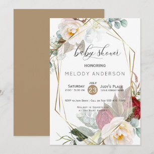 Burgundy Ivory Peonies Botanical Baby Shower Einladung